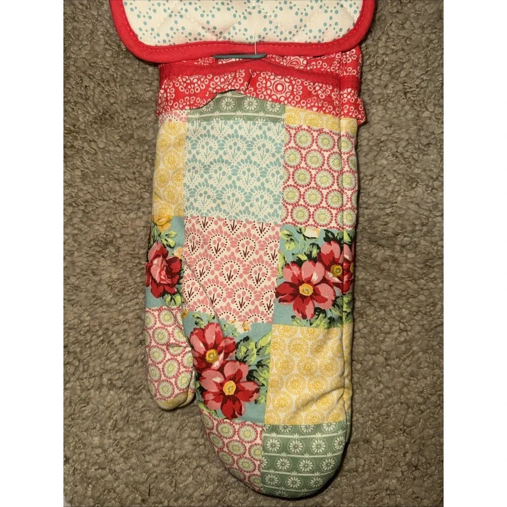 Pioneer Woman PATCHWORK  OVEN MITT & POT HOLDER Kitchen Set 13x7” & 7x10” HTF